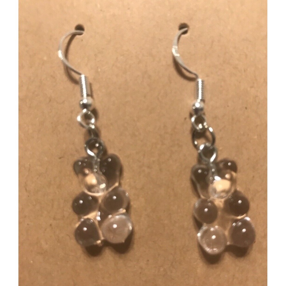 Clear White Resin Silver Earrings Gummy Bear USA HANDMADE